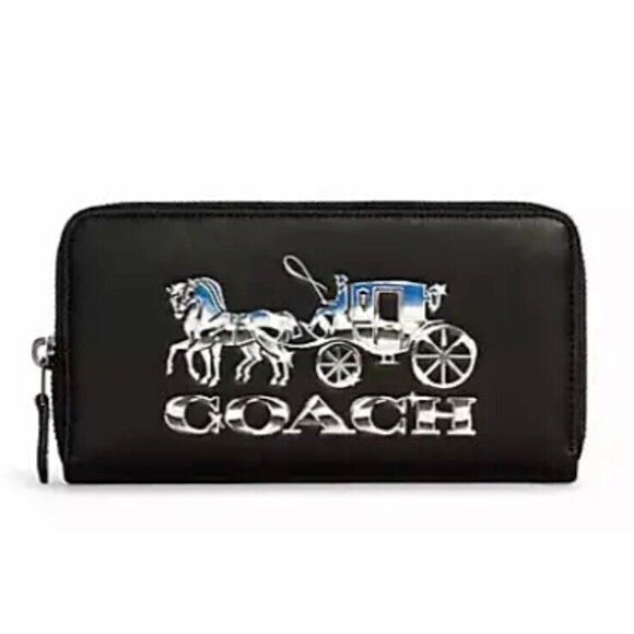 New Coach C7014 Accordion Wallet with Horse and Carriage Leather Black Multi - Picture 1 of 3